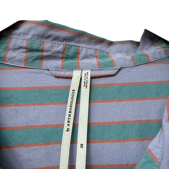 ANTHROPOLOGIE Womens Top Plus Size 2X Boyfriend Striped Shirt Blue Button up - Picture 5 of 11